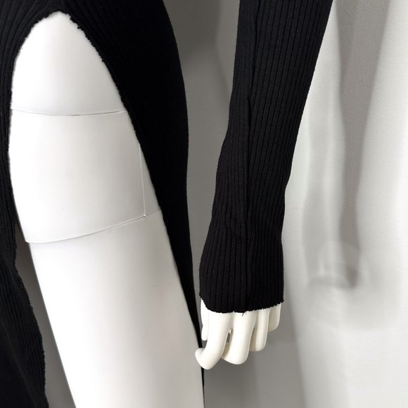 Revolve The Range Mock Neck Ribbed High Slit Long Sleeve Midi Dress in Black - Picture 7 of 14